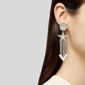 Miu Miu Silver Star Pearl and Crystal Drop Earrings